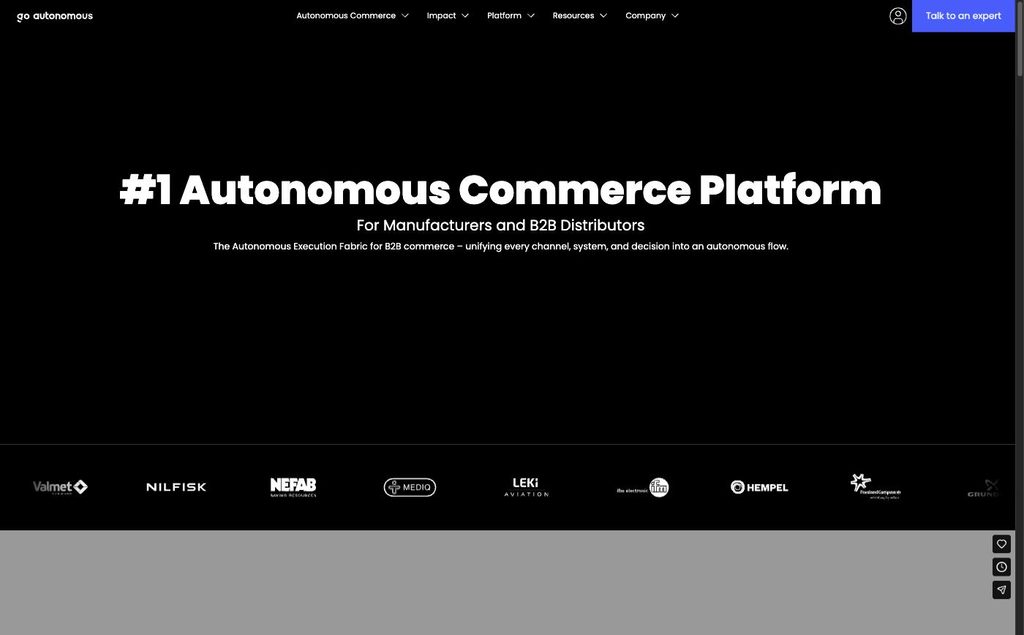 Go Autonomous homepage showing B2B sales order automation